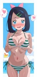blue_eyes boots breast_rub female liko_(pokemon) metamine10 pokemon_horizons