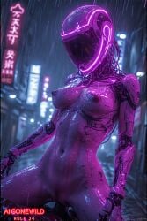 ai_generated breasts cybernetic_arm cybernetic_limb cybernetics cyberpunk cyberpunk_2077 neon_lights pussy sexy_pose vagina