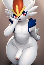 1boy ai_generated animal_ears animal_nose anthro black_nose blue_eyeshadow buckteeth bunny cinderace completely_nude completely_nude_male cowboy_shot eyeshadow femboy femboy_only foreskin from_above functionally_nude game_freak gradient_background half-closed_eyes hand_on_chin hand_up head_tilt looking_at_viewer male male_only nintendo no_nipples nude nude_male parted_lips penis pokémon_(species) pokemon pokemon_(species) rabbit rabbit_boy red_eyes short_tail simple_background slit_pupils solo style_emulation tan_background thick_thighs tifokoh57 uncircumcised walking white_body white_fur white_pupils wide_hips