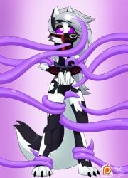 anthro anthro_female anthro_wolf bondage female helluva_boss hypnosis hypnotic_eyes loona_(helluva_boss) mind_control muzzle_(object) muzzle_gag muzzled restrained restrained_by_tentacles tentacle vivziepop