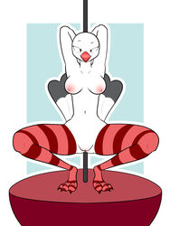 2018 3_toes abstract_background animal_crossing anthro anthrofied avian bald beak bedroom_eyes big_breasts biped bird black_eyes blue_background blush border bran-draws-things breasts butt_from_front collarbone crouching dancing feathers female front_view full-length_portrait grey_tail half-closed_eyes hands_behind_head hi_res navel nintendo nipples non-mammal_breasts nude open_beak open_mouth open_smile ostrich outline pink_nipples piper_(animal_crossing) pole pole_between_ass pole_dancing portrait pussy raised_arm raised_heel red_beak seductive simple_background slim smile solo stage tail_feathers toes two_tone_tail video_games white_border white_feathers white_pussy white_tail