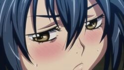 animated animated blood blue_hair blush breast_grab breast_hold breasts cleavage female fidgeting gigantic_breasts hoods_entertainment injury kaneko_hiraku kimono manyuu_chifusa manyuu_hikenchou pouty_lips shy sweat torn_clothes yellow_eyes