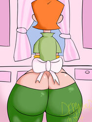 apron ass ass_cleavage butt_crack derangedmisfit dexter's_laboratory dexter's_mom female from_behind huge_ass milf orange_hair pants posterior_cleavage rear_view solo