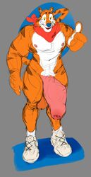 anthro balls bandana big_balls colored_sketch feline frosted_flakes half-erect huge_balls humanoid_penis hyper hyper_balls hyper_penis long_foreskin male male_only mammal mascot milkbreaks muscular muscular_male open_mouth penis pubes smile solo standing tiger tony_the_tiger uncut vein