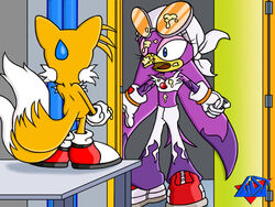 anthro bird canine cum eye_contact female fox fur furry_tail indoors interspecies looking_at_another male mammal multi_tail nude size_difference sonic_(series) sonic_riders standing straight_hair swallow table tagme tail tails wave_the_swallow wdj