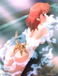 1girls 2003 ass bath bathing bathtub breasts brown_eyes brown_hair curvaceous female human kikumaru_bunta large_breasts legs_together light-skinned_female light_skin looking_at_viewer looking_back nausicaa nausicaa_of_the_valley_of_the_wind nipples nude open_mouth princess short_hair solo studio_ghibli teto tub