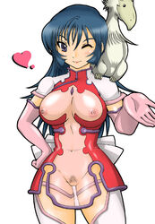 1girls artist_request blue_hair blush breasts curvy female human kotona_elegance large_breasts light-skinned_female light_skin long_hair nipples pubic_hair pussy solo tagme thick_thighs transparent_clothing wide_hips zoids zoids_genesis