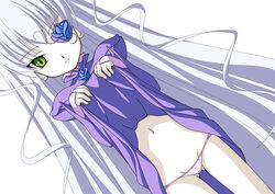 barasuishou bucket dress dress_lift eye_patch green_eyes kasalelia long_hair lowleg lowleg_panties pail panties rozen_maiden underwear white_hair