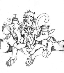 3boys anthro camp_lazlo cartoon_network clam elephant furry gay haplorhine lazlo male_only monkey monkey_boy monkey_feet mutant_serpentina prehensile_feet primate raj rhinoceros tagme threesome trio yaoi