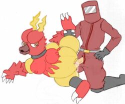 anthro breasts crossover female hanna-barbera interspecies magmar male moltar nintendo nipples penis pokemon pokephilia pussy space_ghost_(series) white_background