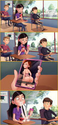 2boys 2girls ass baldi's_basics_in_education_and_learning camisole cellphone classroom comic curvy daughter day digital_media_(artwork) disney drink drink_coming_out_nose english_text female half-closed_eyes helen_parr holding_phone incest indoors lesbian lingerie lip_biting long_hair looking_at_another male medium_breasts meme milf mobile_phone mother mother_and_daughter multiple_boys multiple_girls phone pixar public school sexting shadman short_hair small_breasts smartphone smooth_skin snapchat snapchat_sexting swept_bangs text the_incredibles thong tony_rydinger violet_parr yuri