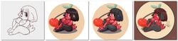 animal_crossing animal_ears berry black_fur breasts brown_hair cherry_(animal_crossing) dog_ears dog_girl female food furry green_eyes highres long_image looking_at_viewer nintendo nipples sitting solo wide_image woofmaple