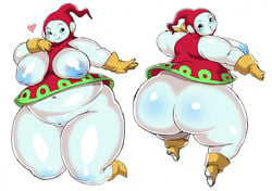 1girls alien alternate_outfit ass big_belly blue_skin bottomless breasts chubby dragon_ball dragon_ball_super eye_contact female half-closed_eyes heart huge_ass huge_breasts inverted_nipples looking_at_viewer looking_back overweight overweight_female pussy ribrianne solo source_request thick_thighs topless wide_hips