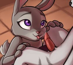 anthro bodily_fluids disney duo erection female genital_fluids jack_savage judy_hopps kitsune2000 lagomorph leporid male mammal orgasm penile penis precum rabbit sex solo_focus straight tongue tongue_out young zootopia