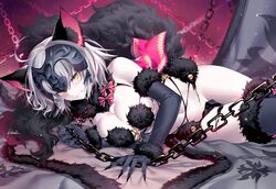 animal_ears blush chains cleavage cosplay fate/grand_order fate_(series) glaring gloves halloween jeanne_alter kousaki_rui thighhighs