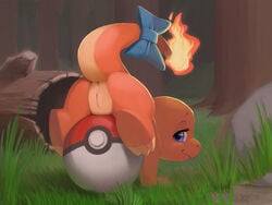 1girls 2018 3_toes ajin anus arm_support ass blue_eyes charmander claws digital_media_(artwork) feet female female_only fire flaming_tail forest grass green_background half-closed_eyes legs_up looking_at_viewer looking_back nintendo nude on_top orange_skin outdoors pokémon_(species) poke_ball pokemon pokemon_rgby presenting presenting_pussy pussy raised_tail ribbon ribbons scalie smile soles solo tail tail_bow tail_ribbon tree video_games