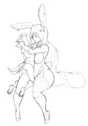 anthro balls big_breasts breasts canine clothing duke_(thecon) embrace female hair huge_breasts kissing lagomorph legwear long_hair lully_pop male mammal rabbit stockings straddling straight thecon thick_thighs thong