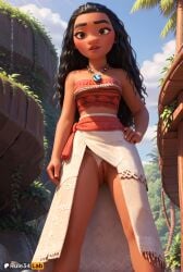 1girls ai_generated artist_name bare_shoulders black_hair blue_sky breasts brown_eyes clothing_aside cloud crop_top dark-skinned_female dark_skin day disney disney_princess female forehead from_below hand_on_own_hip hi_res jewelry lips long_hair looking_at_viewer midriff moana moana_2 moana_waialiki necklace outdoors panties panties_aside parted_lips pussy rule34lab skirt sky smile solo standing strapless thick_eyebrows tree tribal tube_top uncensored underwear white_panties