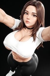 1girls 3d 3d_(artwork) abs ai ai_generated big_breasts breasts brown_hair bubble_butt busty crop_top long_hair marie(oc) muscular muscular_female radnsad solo solo_female solo_focus thick_ass thick_thighs yoga_pants