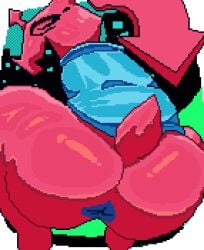 2023 aliasing ambiguous_gender anus armless ass big_butt binary_drawing blue_anus blue_clothing blue_topwear bottomless city city_background clothed clothing crouching darkner deltarune digital_drawing_(artwork) digital_media_(artwork) eocvevo glistening glistening_butt glistening_thighs hi_res lewdyant looking_at_viewer looking_back looking_back_at_viewer open_mouth open_smile pink_body pink_butt pink_tail shaded short_tail smile solo spiral_eyes tail thick_thighs topwear undertale_(series) virovirokun wide_hips