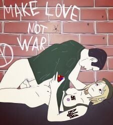 1boy1girl army_girl azov azov_chan female love make_love male marichka military military_hat military_jacket military_uniform national_personification nazi russia russian russian_flag short_hair slavic soldier soviet_union swastika swastika_tattoo ukraine ukrainian ussr vaginal_sex white_hair