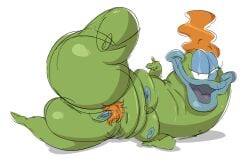 5_fingers amphibian anthro bedroom_eyes bev_bighead blue_lips blue_nipples blue_pussy breasts eyelashes female fingers frog genitals green_body hi_res jodero legs_up lips lying mature_female narrowed_eyes nickelodeon nipples on_side open_mouth orange_pubes presenting presenting_pussy pubes pussy rocko's_modern_life seductive shaded shaded_sketch simple_background simple_coloring simple_shading solo solo_focus thick_lips thick_thighs tongue toony white_background