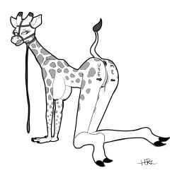 absurd_res all_fours anthro ball_gag bodily_fluids body_writing buttplug collar female gag genital_fluids giraffe giraffid herculesart hi_res leash mammal plug_(sex_toy) sex_toy solo vaginal_fluids