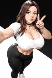 1girls 3d 3d_(artwork) abs ai ai_generated big_breasts breasts brown_hair bubble_butt busty crop_top long_hair marie(oc) muscular muscular_female radnsad solo solo_female solo_focus thick_ass thick_thighs yoga_pants