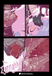 2boys1girl 2d 2d_(artwork) anthro anthro_on_anthro areola areolae black_fur blue_hair closed_eyes cum_in_pussy cum_inside double_penetration felid felid_humanoid feline feline_humanoid female june_(junesy) junesy knot knotted_penis male nude_female nude_female_clothed_male oral oral_penetration patreon_url sex spitroast text thighhighs throat_grab vaginal_penetration vaginal_sex white_fur womb x-ray
