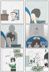 asshole bent_over comic comic_page doctorloops female huge_ass huge_breasts mona_(doctorloops) nurse nurse_cap plap precum public_sex pussy suprised veronica_(doctorloops) veronica_and_mona