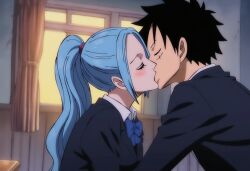 ai_generated black_hair female kissing kissing male monkey_d_luffy nefertari_vivi one_piece