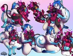 anthro axelspike bite bovid bovine breast_squeeze breasts canid canine canis cattle cosmic_hair doggy_style domestic_dog duo ear_bite ethereal_hair female food from_behind_position genitals hi_res hooves knot knotted_penis lactating_during_sex male male/female mammal nordic_sled_dog penis samoyed sex shrinking shrinking_while_penetrated size_transformation spitz squeezing transformation