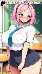 1girls 2025 ai_assisted ai_generated anime artist_name big_breasts big_chest blurry blurry_background blush boruto:_naruto_next_generations breasts bust busty chair chalkboard chest classroom clothed_female curvy desk female_focus female_only flying_sweatdrops giant_breasts green_eyes hairband heart heavy_breasts hi_res high_quality high_resolution highres huge_boobs huge_breasts indoors large_breasts massive_boobs massive_breasts miniskirt naruto naruto_(series) naruto_shippuden necktie on_desk patreon patreon_username pink_hair pink_hairband sakura_haruno school_chair school_desk school_uniform shirt short_hair sitting_on_desk skirt skypassion solo stable_diffusion sweat thick_thighs thighs watermark