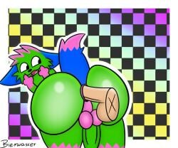 anal anal_sex anthro anthro_penetrated anus ass balls bierwasser big_butt blue_body blue_fur checkered checkered_background dipstick_tail domestic_cat don't_touch_my_pizza_(meme) duo felid feline felis fur genitals green_body green_fur hi_res human human_on_anthro human_penetrating human_penetrating_anthro humanoid humanoid_genitalia interspecies kevin_(nyanwolf) male male/male mammal markings meme multicolored_body multicolored_fur nyanwolf open_mouth pattern_background penetration penis pink_body pink_fur sex simple_background smile tail tail_markings teeth tongue tongue_out