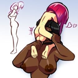 balls beryl_(thousandarms) big_balls big_breasts blue_nipples breasts deepthroat dickgirl female futa_on_female futanari intersex nude oral_sex original_character original_characters penis sitting_on_face size_difference smaller_futanari tall_female taller_girl thousandarms