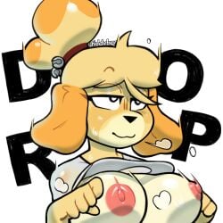animal_crossing big_breasts boob_window bottomless breasts female furry imminent_sex interaction_drive isabelle_(animal_crossing) like_and_retweet nervous nip_slip retweet_challenge shivering spreading_armpit stomach strip_game sweat t-shirt tiddybaa_(artist) twitter_strip_game_(meme) wet_clothes wet_clothing