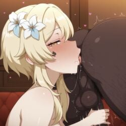 1boy 1girls ai_generated anilingus big_penis blacked dark-skinned_male eating_ass female genshin_impact handjob licking lumine_(genshin_impact) male netorare ntr open_mouth penis pubic_hair qos qos_tattoo queen_of_spades rimming saliva tattoo testicles tongue tongue_out