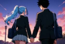 after_sex ai_generated black_hair couple female legs male monkey_d_luffy nefertari_vivi one_piece school_uniform