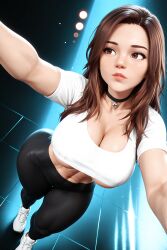 1girls 3d 3d_(artwork) abs ai ai_generated big_breasts breasts brown_hair bubble_butt busty crop_top long_hair marie(oc) muscular muscular_female radnsad solo solo_female solo_focus thick_ass thick_thighs yoga_pants