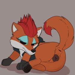 1:1 absurd_res animal_genitalia animal_pussy anus ass blue_eyeliner canid canine canine_genitalia canine_pussy clothed clothing darkwarks digital_media_(artwork) eyeliner female feral fox fur genitals hair hi_res looking_at_viewer makeup mammal nude orange_body orange_fur pussy red_hair simple_background smile solo tail webkinz