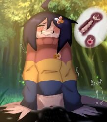 1futa 1girls agetha_(kaaatie) anova_(kaaatie) bodily_fluids clenched_teeth crying cum cum_in_pussy cum_inside dangerous_forest female forest_background forest_sex fundamental_paper_education futa_on_female futanari humanoid impregnation intersex missionary_position nonbinary ovum ovum_with_heart penetration pubic_hair sex striped_clothing sweat tears_of_pleasure vaginal_penetration x-ray