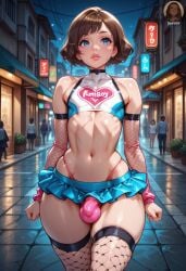 1boy ai_generated bulge crop_top crossdressing femboy fishnet_legwear fishnet_sleeves fishnets girly looks_like_a_girl male miniskirt night otoko_no_ko pink_thong solo street tagme thong yo0001