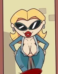 1girls big_breasts blonde_hair cartoon_network dexter's_laboratory female female_focus mature mature_female neighbor_lady robe sunglasses terrible_the_drawfag