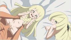 abs adult_on_young blonde_hair braid cyphernyaw ffm ffm_threesome fully_nude legs_spread lillie_(pokemon) lusamine_(pokemon) male missionary_position mother_and_daughter petite pokemon preteen small_breasts very_young_girl young