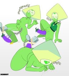 1girls alien alien_girl alien_humanoid artist_name bare_legs big_thighs dildo dildo_in_ass dsmnup dsmnut eggplant eyes_rolling_back grabbing_sheets hi_res masturbation nude open_mouth orgasm peridot_(steven_universe) petite pleasure_face pussy simple_background small_breasts spread_legs squirting steven_universe text wide_hips