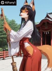 1boy ai_generated anthro femboy flat_chest fox fox_ears fox_tail fur furry japanese_clothing kifurry1 kimono male otoko_no_ko outdoors red_fur red_hair skinny standing yaoi