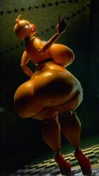 absurd_res animatronic anthro ass big_breasts big_butt breasts clothing female fishnet_clothing fishnet_legwear five_nights_at_freddy's five_nights_at_freddy's_2 footwear gesture hand_gesture hi_res high_heels huge_breasts huge_butt legwear machine notnotknots robot scottgames shaking_butt shoes solo tongue tongue_out toy_chica_(fnaf) twerking v_sign