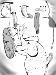 big_breasts censored erection fellatio futanari glory_hole long_hair nude open_mouth precum tongue_out