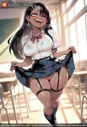 ^^^ ahe_gao ai_generated asmutcriminal black_hair blue_skirt blush breasts chair chalkboard classroom clothes_lift curtsey dark-skinned_female dark_skin desk earrings female flashing hair_ornament hairclip heart indoors jewelry kneehighs large_breasts lifted_by_self long_hair looking_at_viewer nagatoro_hayase no_panties on_desk open_mouth pleated_skirt pussy railing school_chair school_desk school_uniform see-through shirt sitting sitting_on_desk skirt skirt_hold skirt_lift smile solo sparkle sweat symbol-shaped_pupils tagme tan thick_thighs thigh_strap thighs tongue tongue_out tongue_piercing white_shirt window