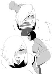 1boy 1futa cum eyeliner femboy futa_on_male futanari futanari gelatomusume horns horsecock horsecock_on_humanoid succubus wings
